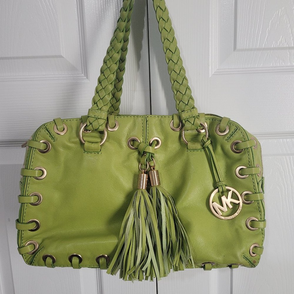 Michael Kors Large Lime Green and Gold Tassel Bag